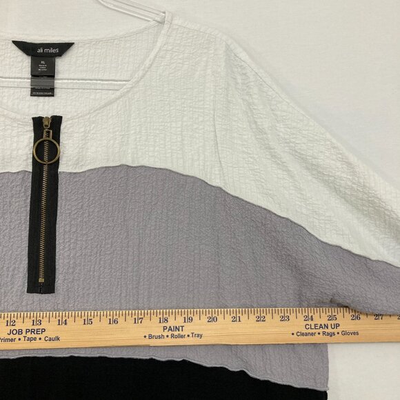 Ali Miles size XL Black Gray Color-Block Quarter Zip 3/4 Sleeve Tunic Top Artsy - Picture 7 of 9